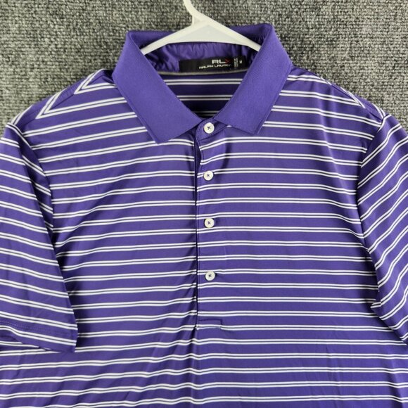 RLX Ralph Lauren Medium Purple Short Sleeve Striped Polo Golf Activewear Spandex - Picture 1 of 13